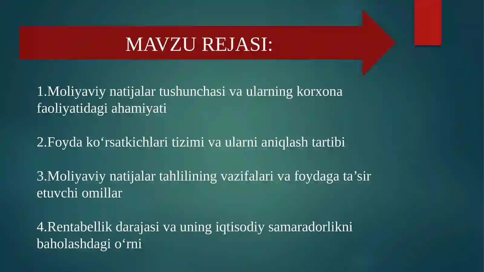 Moliyaviy natijalar va Rentabellik tahlili 2