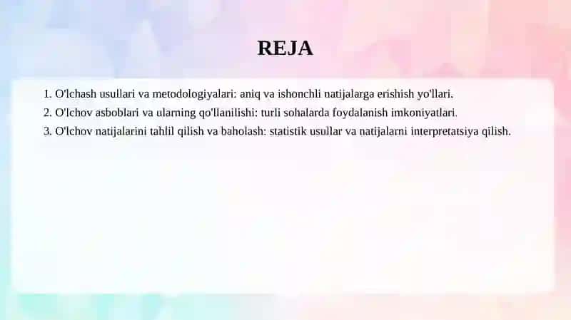 O'lchash usullari va metodologiyalari 2