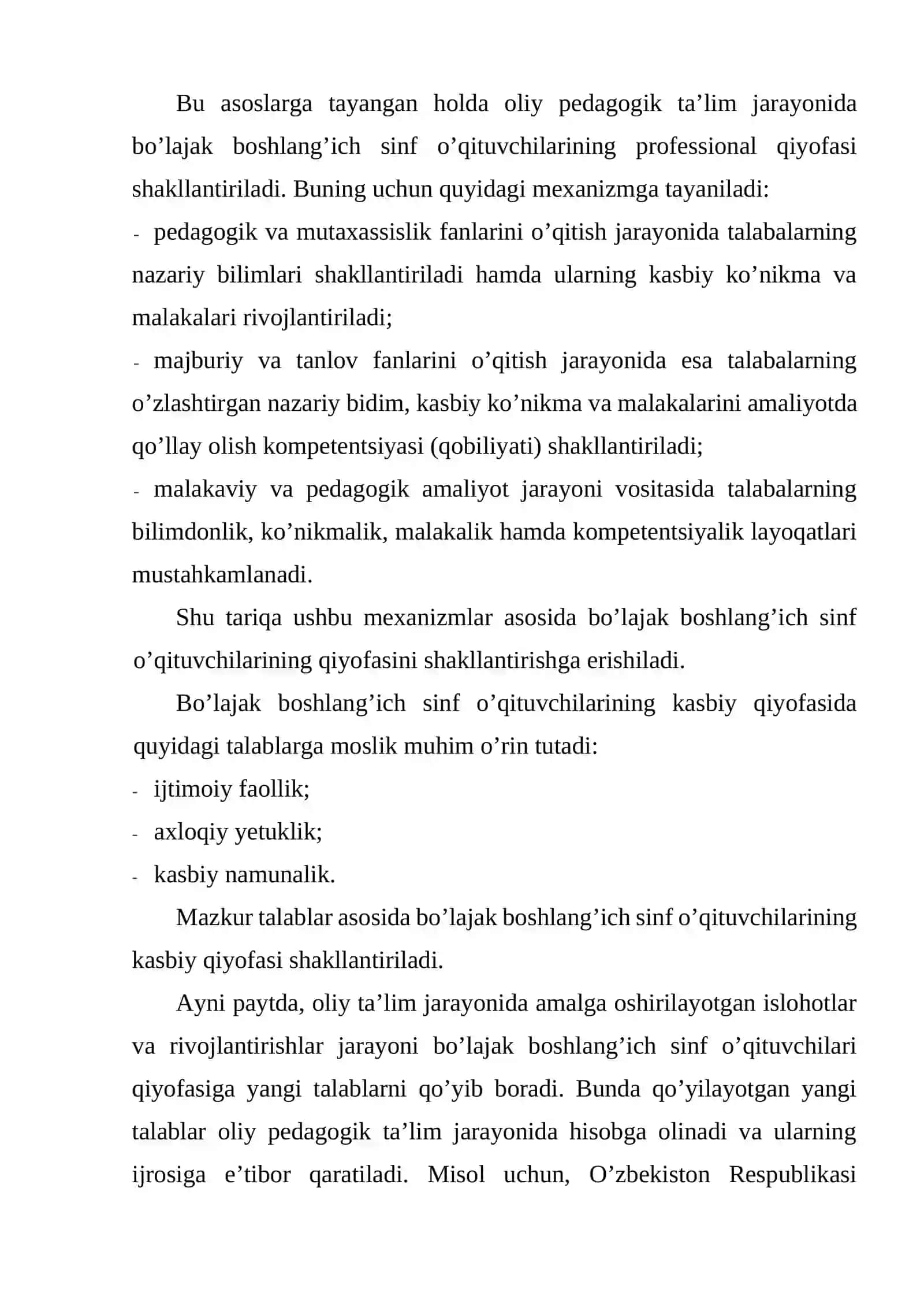 Bo’lajak boshlang’ich sinf o’qituvchilariga qo’yiladigan malaka talablari 2