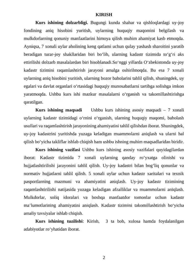 DAVLAT KADASTRLARINI YARATISH VA YURITISH.kurs ishi 2
