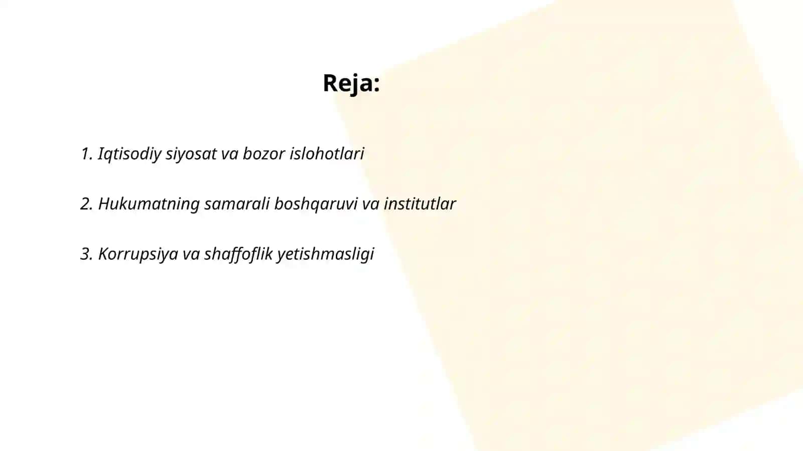 Iqtisodiy siyosat va bozor islohotlari 2