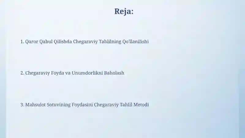 Mahsulot sotishdan foydanin marjinal tahlili metodikasi 2