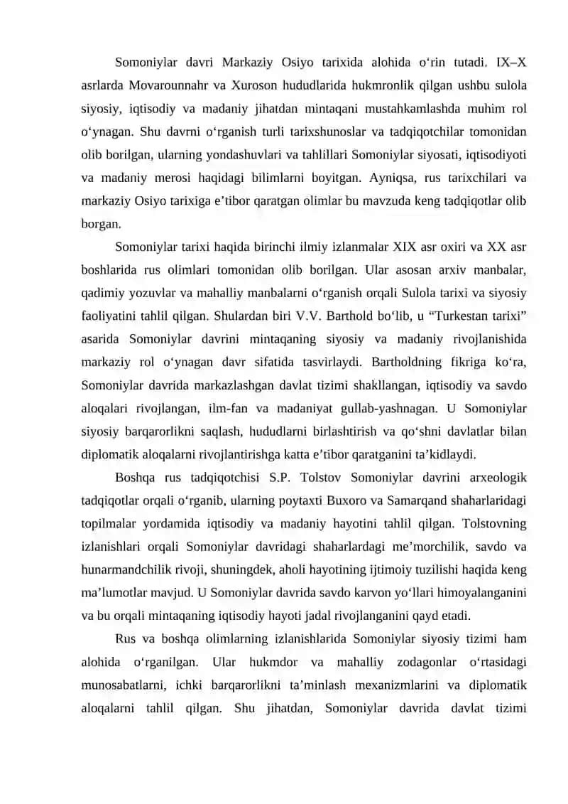 Somoniylar tarixiga doir rus va tadqiqotchilari haqida ilmiy ma'ruza yozish 2
