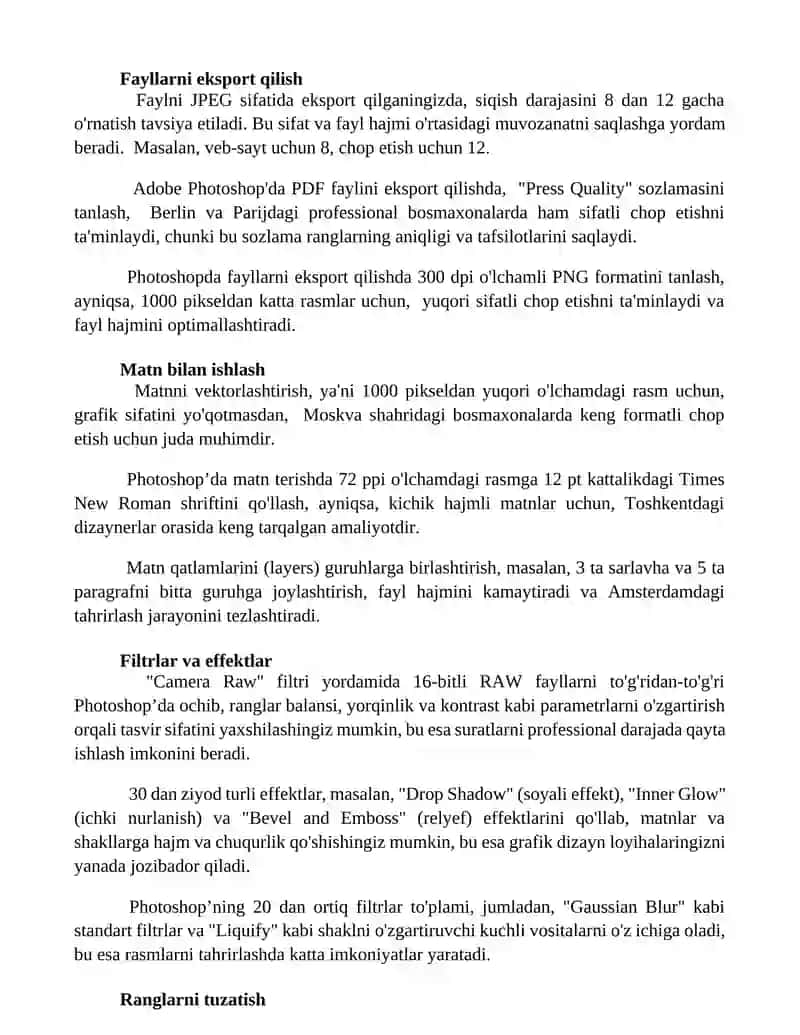 Adobe Photoshop dasturining oynalari va hujjatlar bilan ishlash 2
