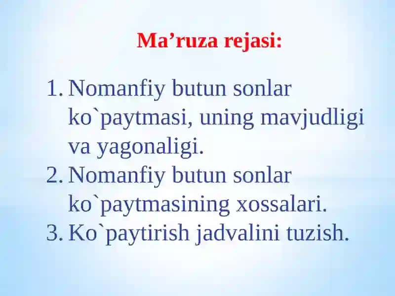 Nomanfiy butun sonlarni ko‘paytirish amaliyati 2