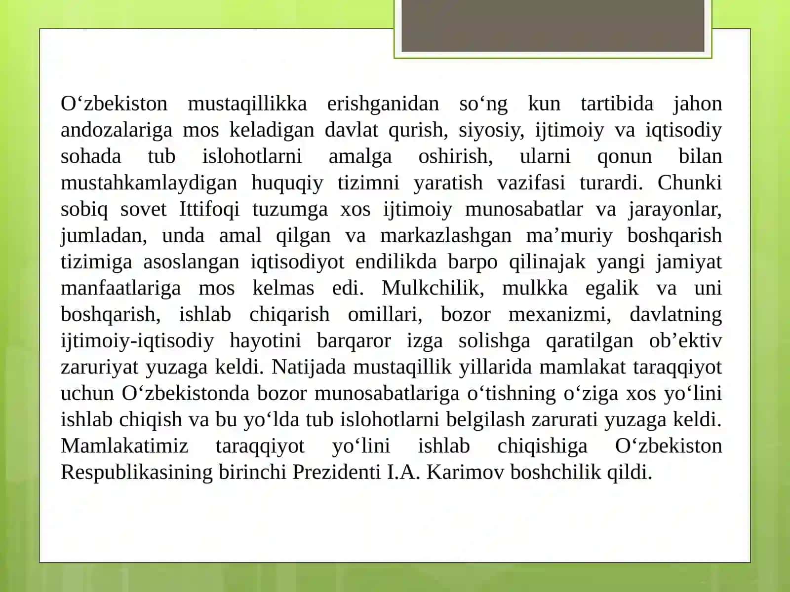 O‘zbekistonning o‘ziga xos istiqlol va taraqqiyot yo‘li 2