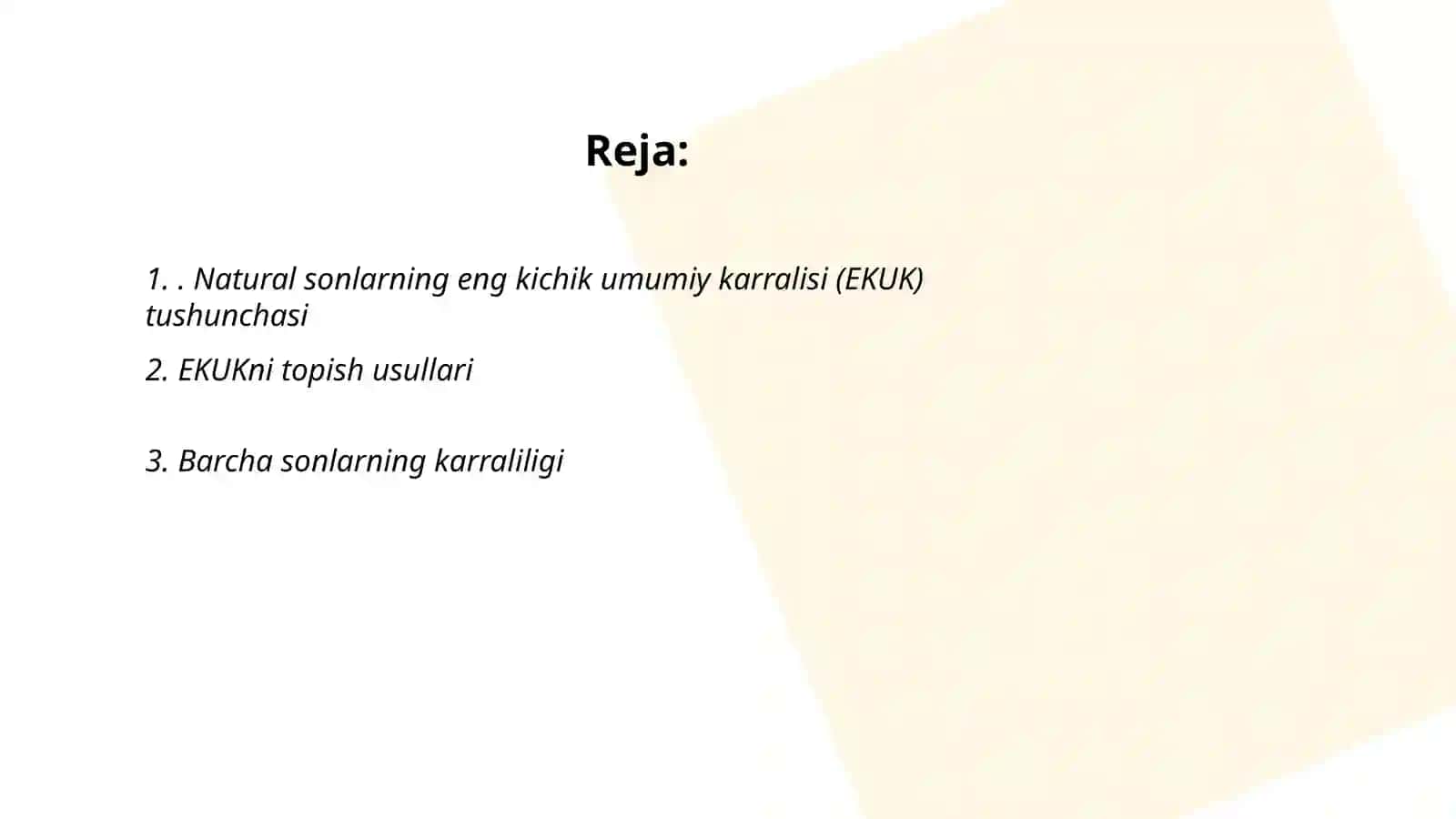 Natural sonlarning eng kichik umumiy karralisi va uning xossalarining isboti 2