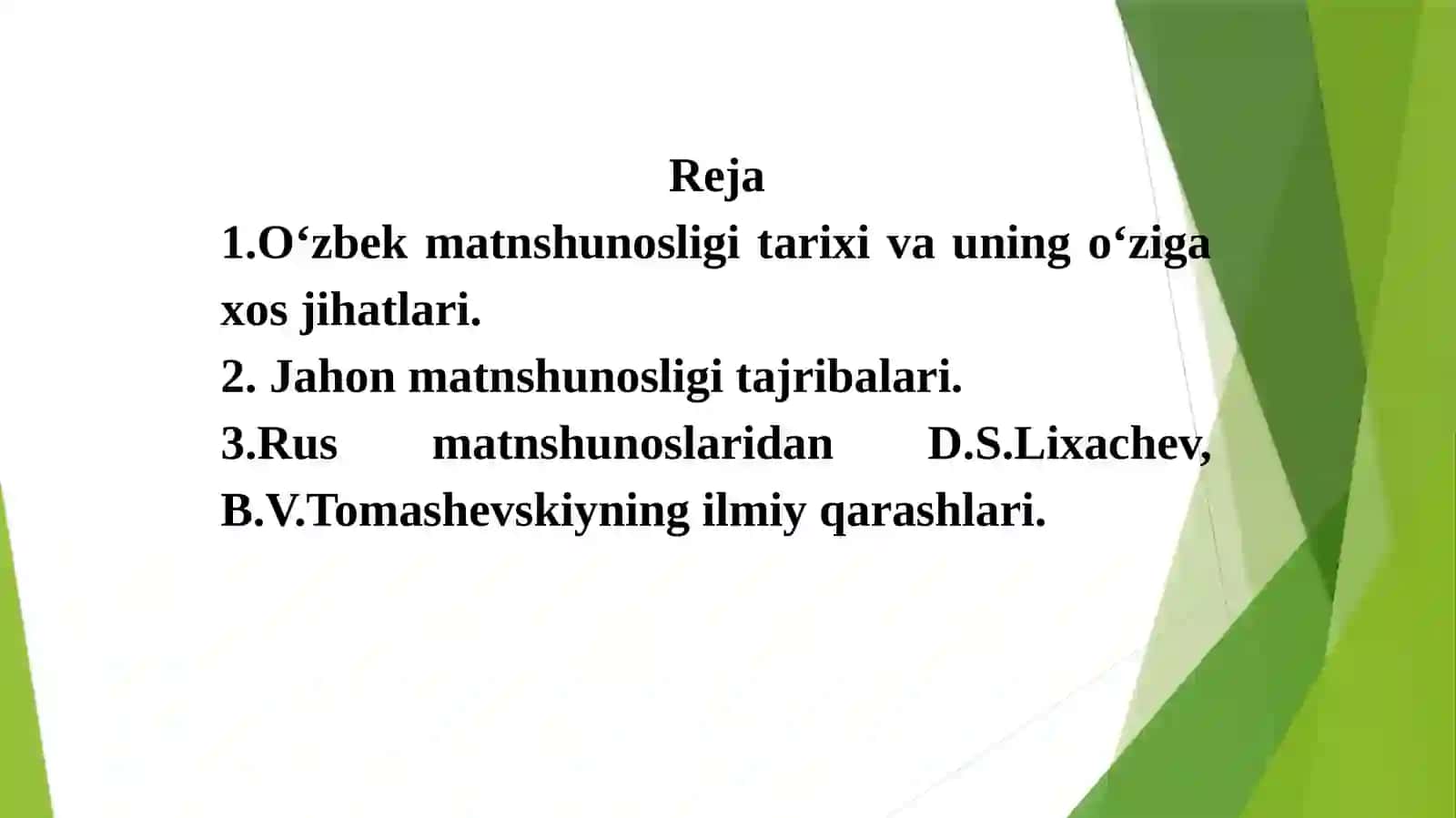 Matnshunoslik fanining predmeti, maqsad va vazifalari; O‘zbek matnshunosligining rivojlanish bosqichlari 2