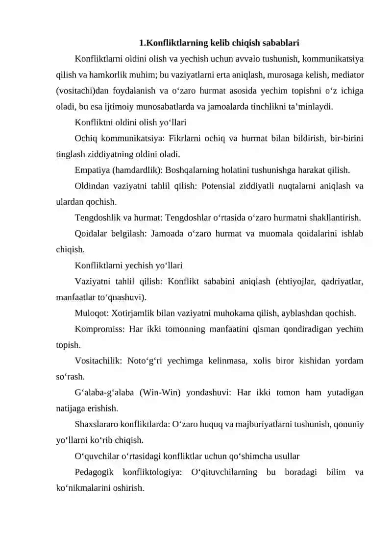 KONFLIKTLARNI OLDINI OLISH VA YECHIM YO‘LLARI 2