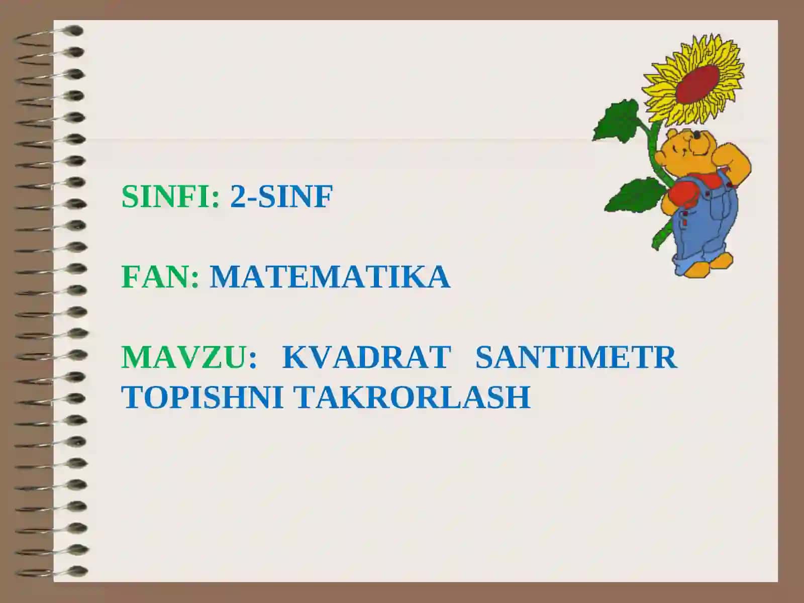 KVADRAT SANTIMETR TOPISHNI TAKRORLASH 2