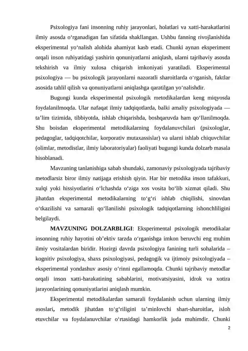 Eksperimental psixologik metodikalardan foydalanuvchilar va ishlab chiquvchilar 2