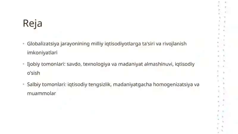 Globalizatsiya jarayonining milliy iqtisodiyotlarga ta'siri va rivojlanish imkoniyatlari 2