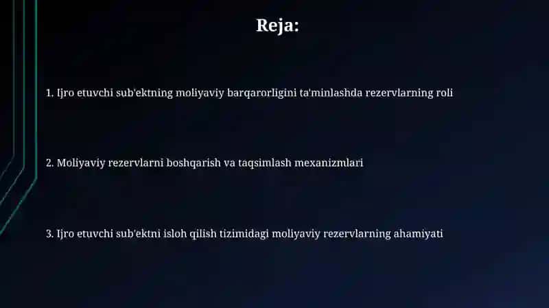 Ijro etuvchi sub'ektni isloh qilish tizimida moliyaviy rezervlar 2