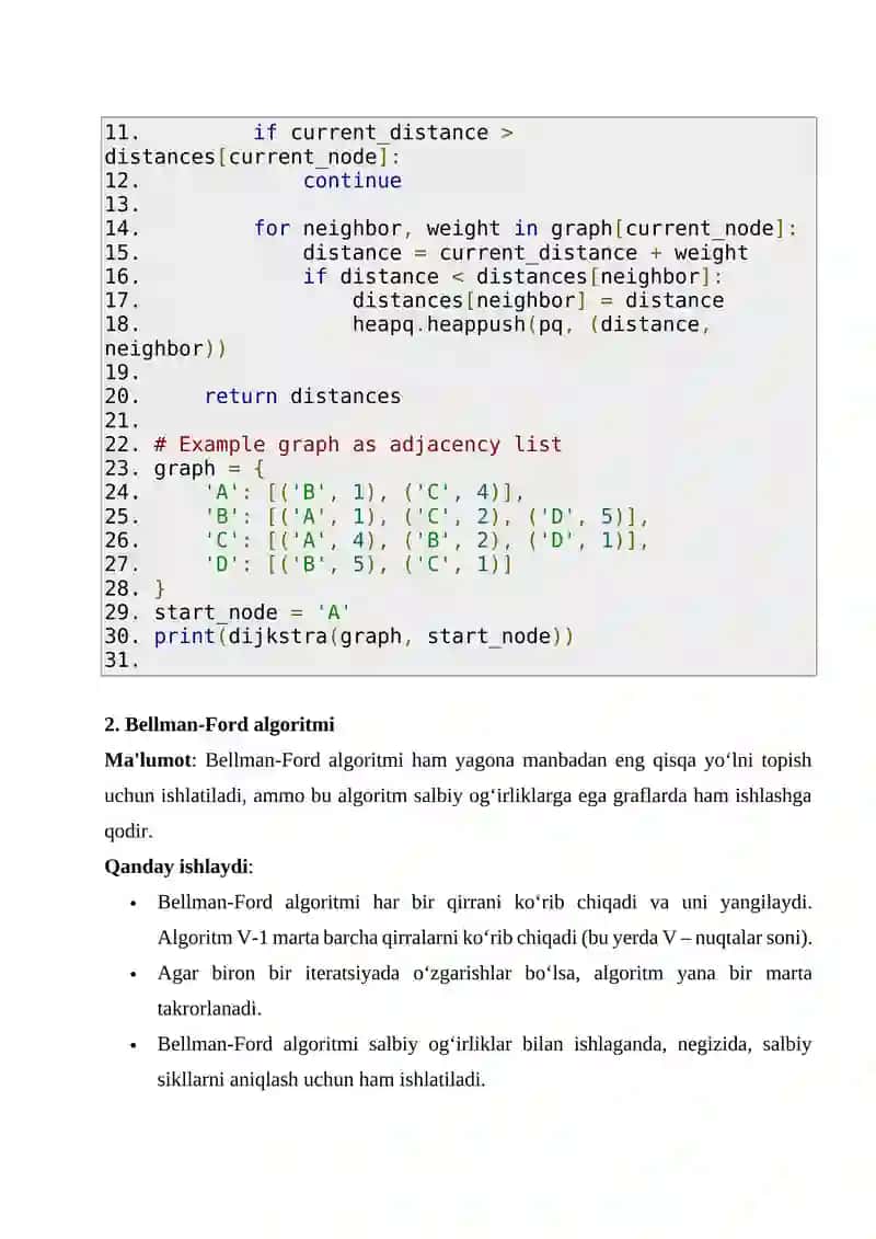Dijkstra algoritmi, Graflarda eng qisqa yo‘lni aniqlash algoritmlari 2