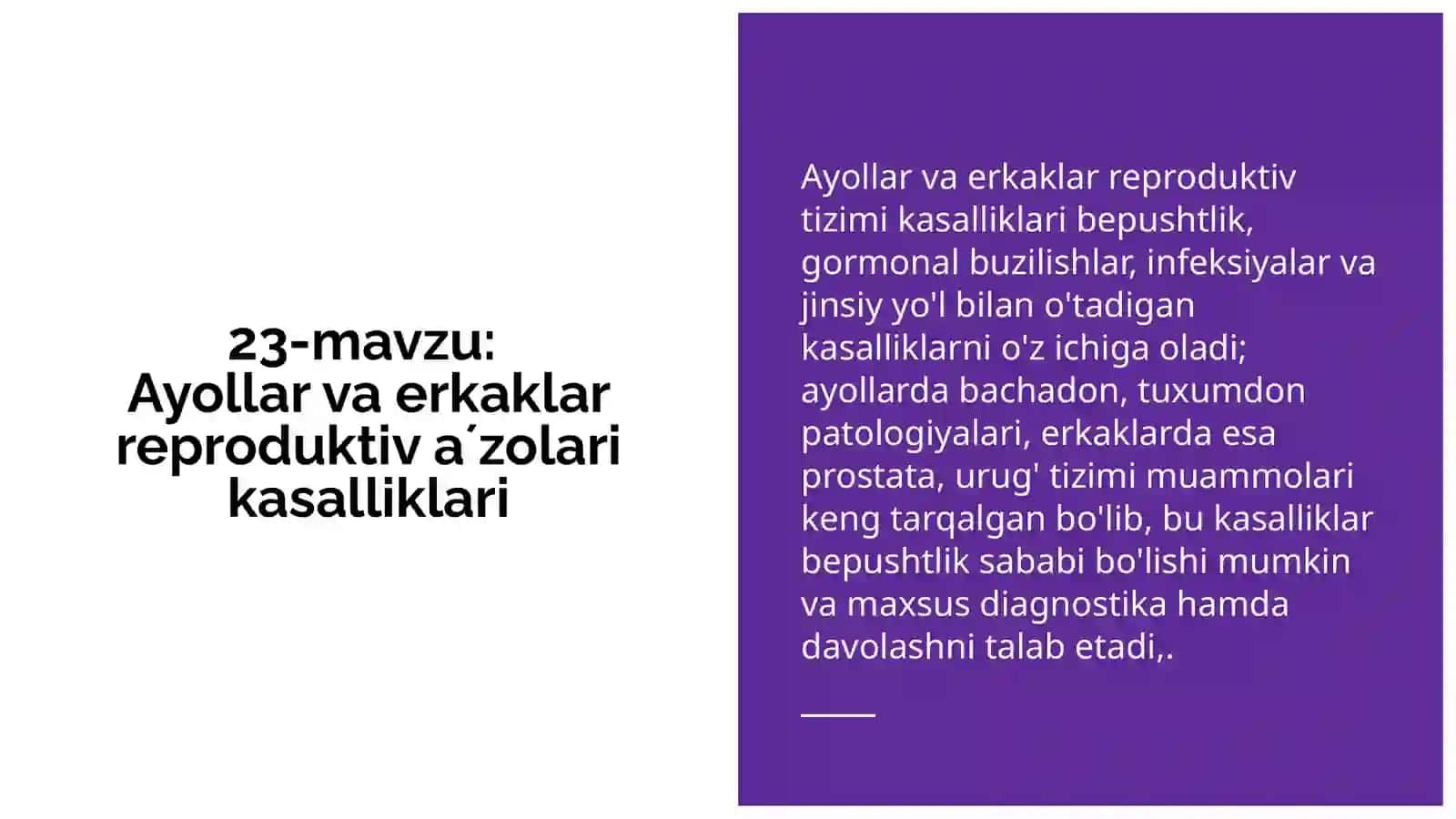 Ayollar va erkaklar reproduktiv aʼzolari kasalliklari 2