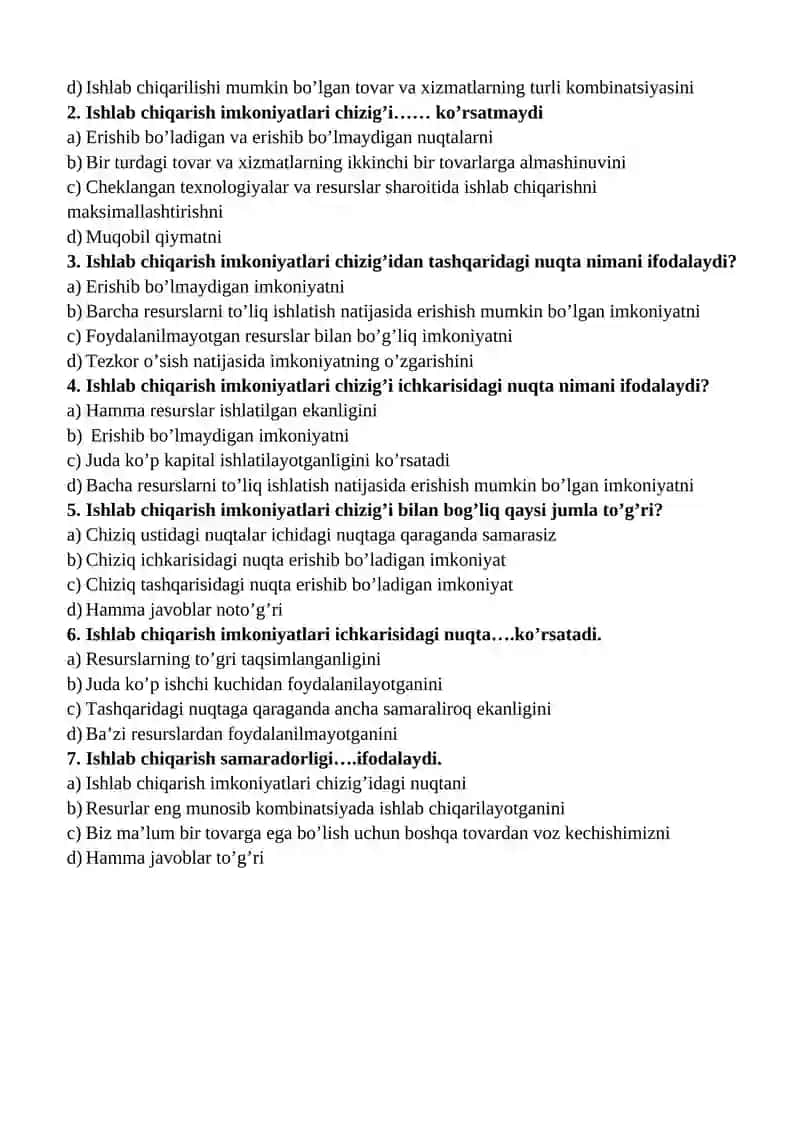 ISHLAB CHIQARISH IMKONIYATLARI CHIZIG’I. ABSOLUT VA NISBIY USTUNLIK 2