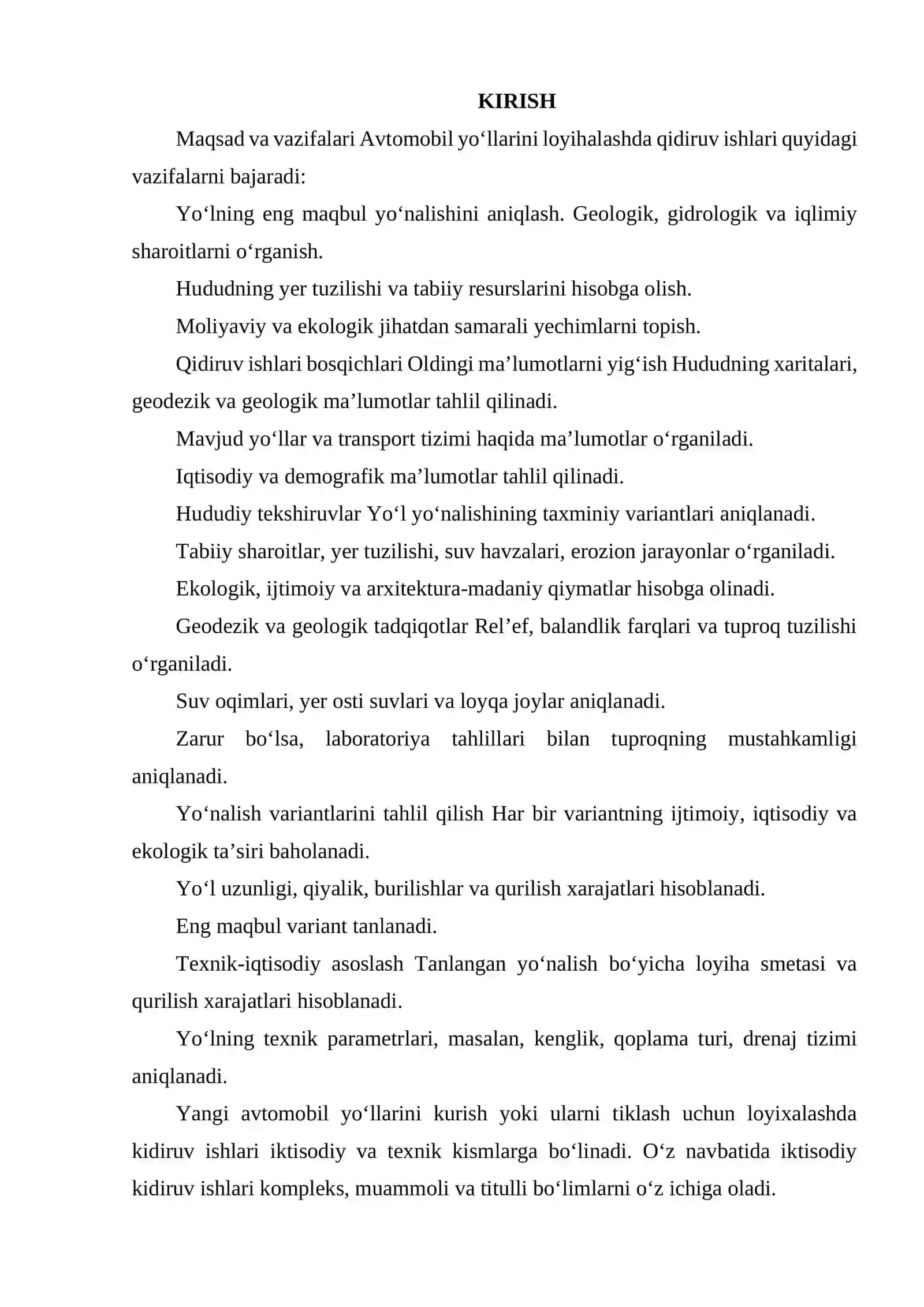 AVTOMOBIL YO'LLARINI LOYIHALASHDA QIDIRUV ISHLARI. 2