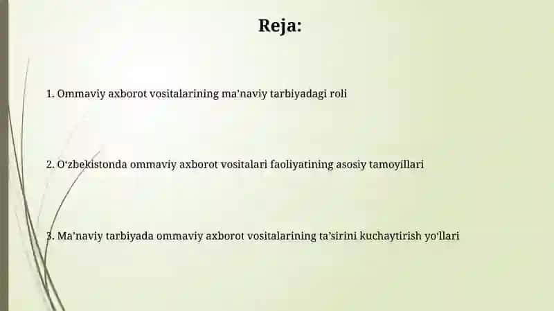 Manaviytarbiyada OzbekistonRespublikasida ommaviyaxborotvositalari faoliyatiningornivatamoyili 2