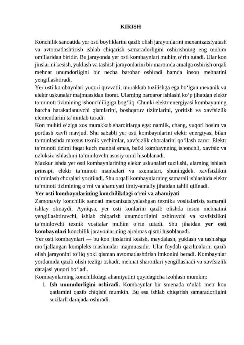 Yer osti kambaynlarining elektr uskunalari elektr ta'minoti sxemalari 2