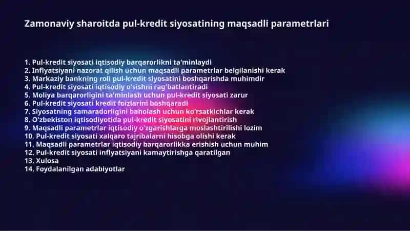Zamonaviy sharoitda pul-kredit siyosatining maqsadli parametrlari 2