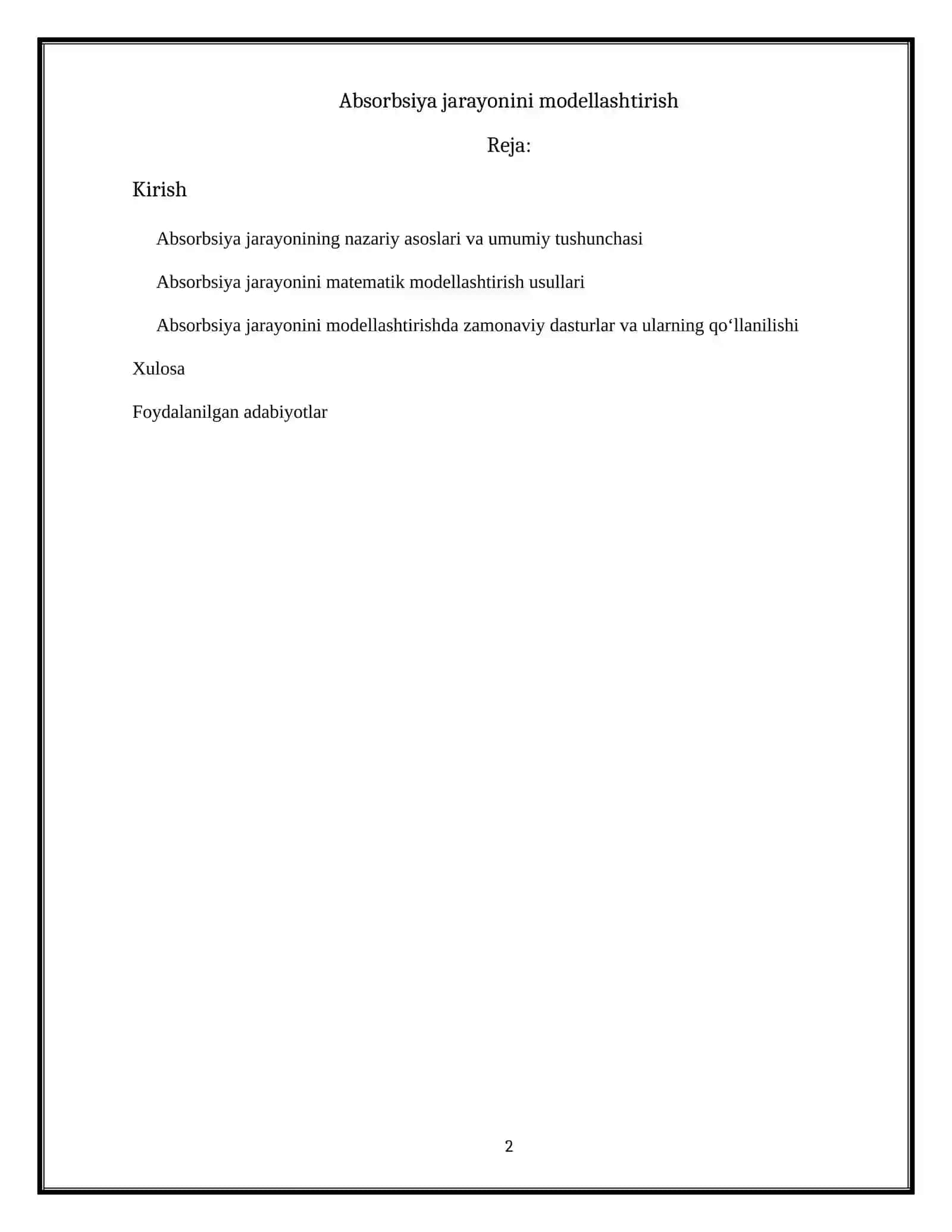 Absorbsiya jarayonini modellashtirish 2