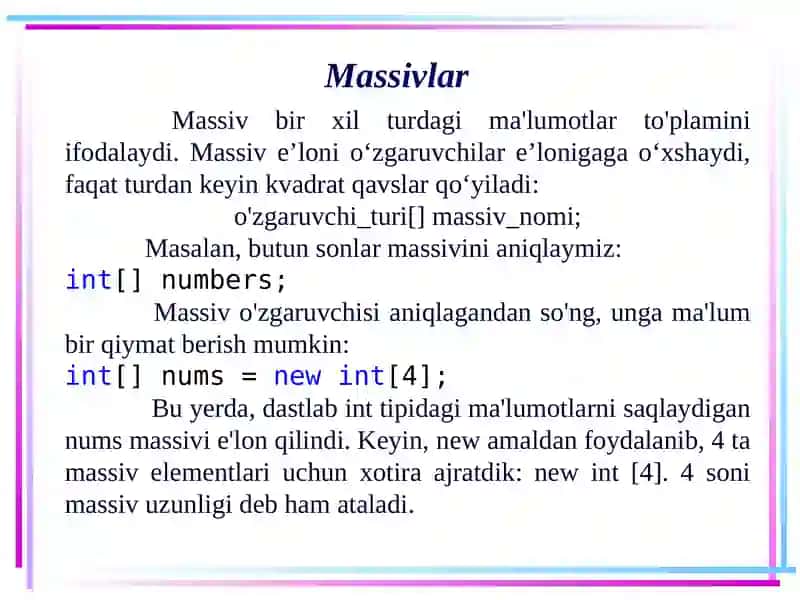 Massivlar 2