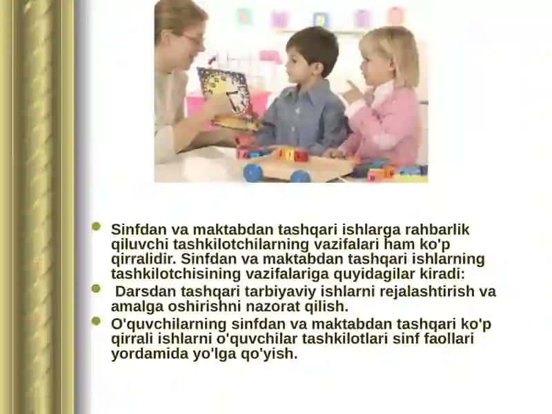O'quvchilarning darsdan tashqari tarbiyaviy ishlarini tashkilotish 2