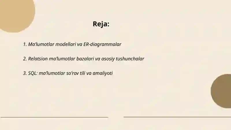 Maʼlumotlar bazasini boshqarish tizimlari 2