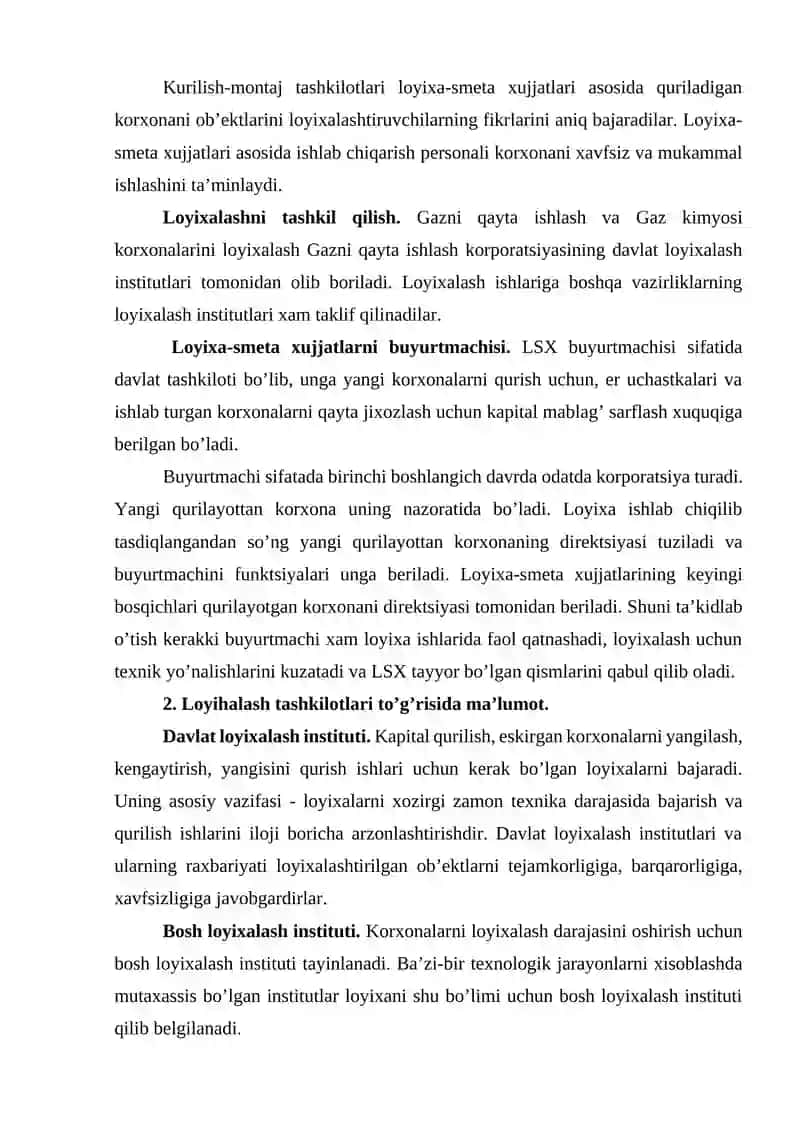 ISHLAB CHIQARISH KORXONALARNI LOYIXALASH. LOYIXA TURLARI VA UMUMIY MA’LUMOTLAR 2