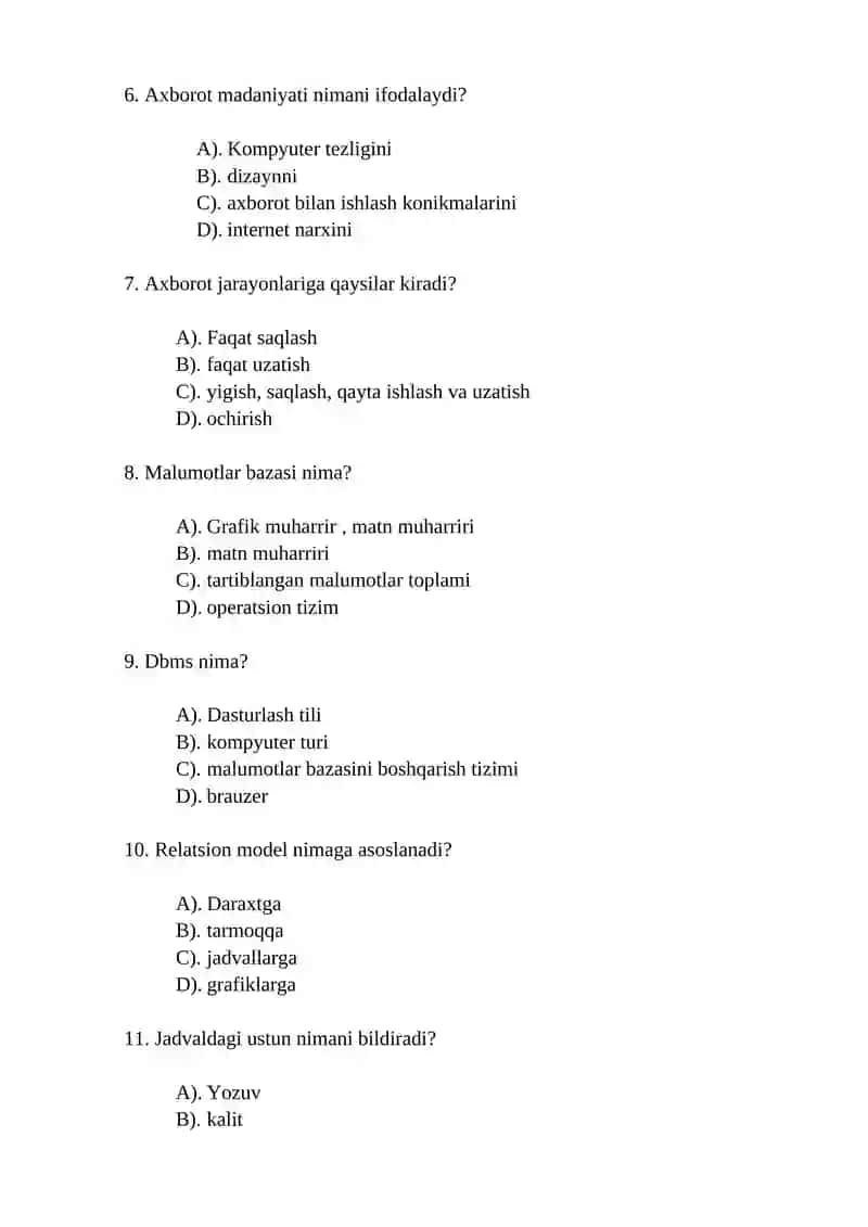Yakuniy test savollari "Iqtisodiyotda axborot kommunikatsiya texnologiyalari" 2