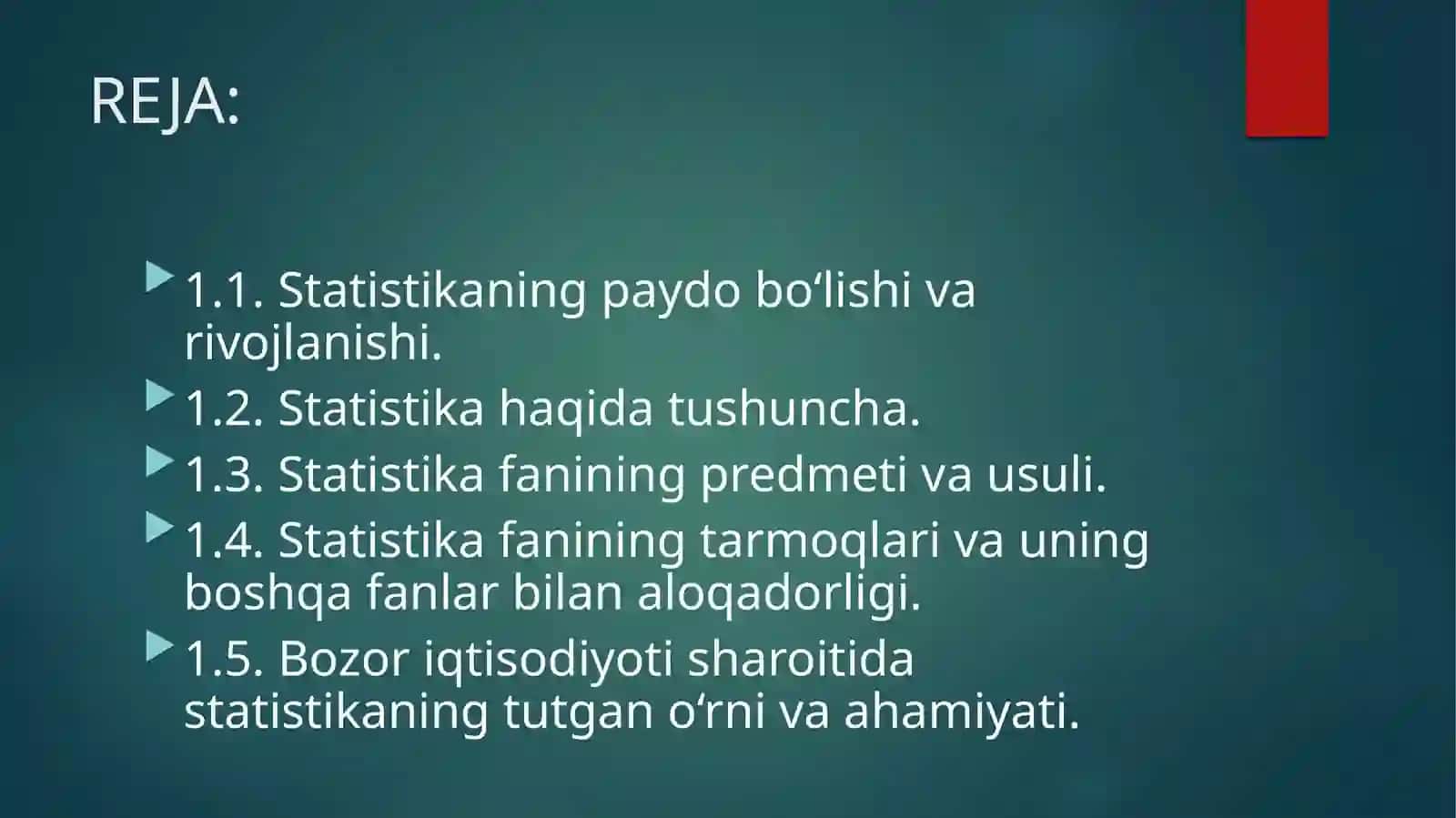 STATISTIKA UMUMIY NAZARIYASI PREDMETI VA USLUBI 2
