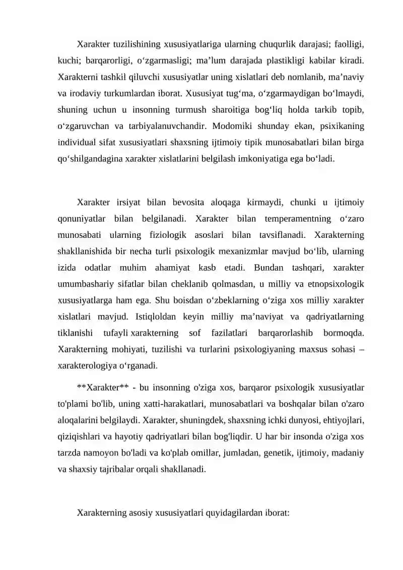 Xarakter va uning xossalari (ESSE) 2