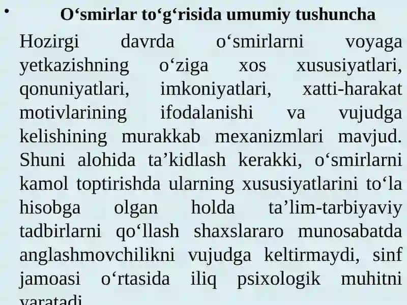 O‘smirlik davrida psixik rivojlanishxususiyatlari 2