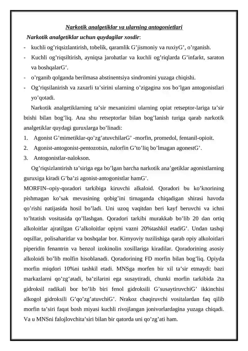 AFFERENT INERVATSIYAGA TA’SIR ETUVCHI VOSITALAR. 2