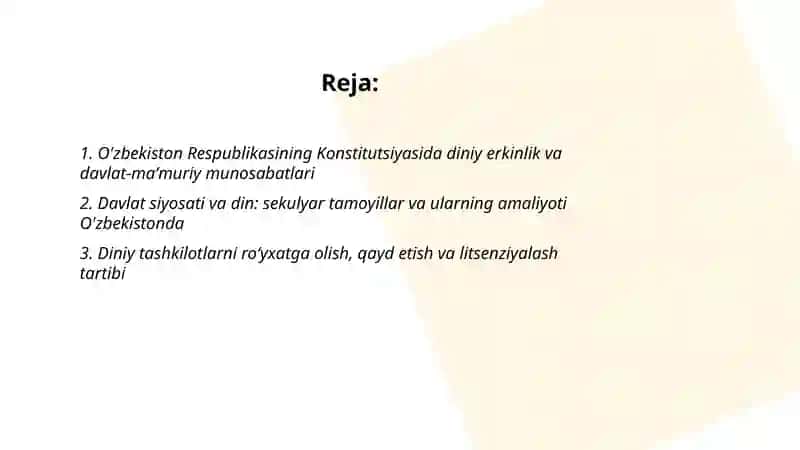 O'zbekiston Respublikasida din va diniy tashkilotlarga munosabat 2