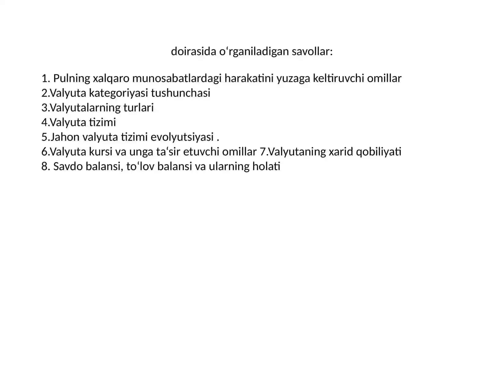 "Statistika" fani: Pulning xalqaro munosabatlardagi harakati 2