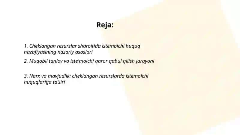 Cheklangan resurslar sharoitida istemolchi huquq nazafiyasi 2