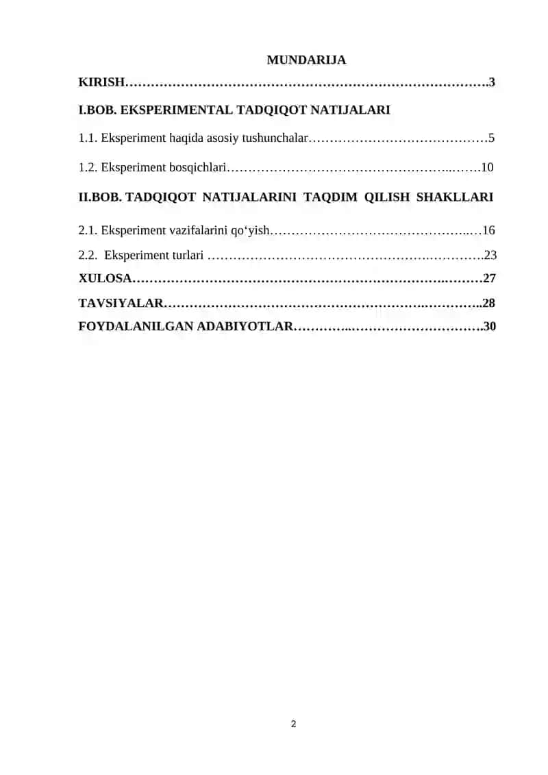 Eksperemental tadqiqot natijalarini taqdim etish shakllari 2