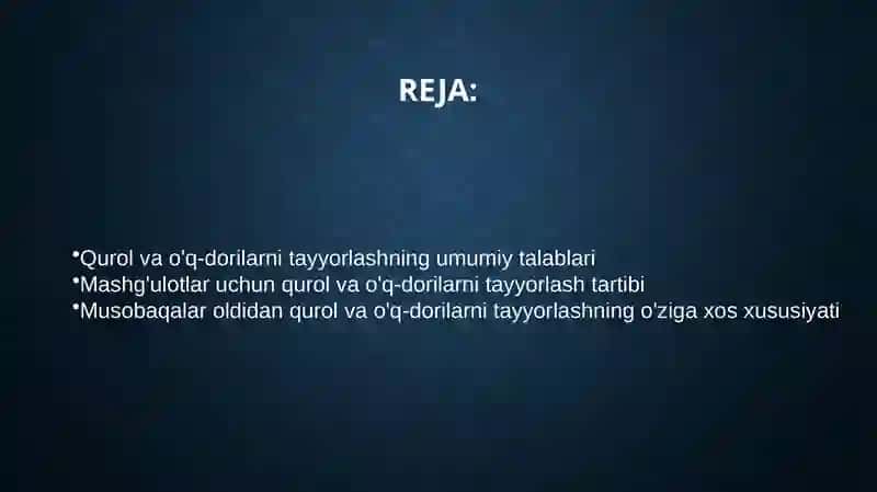 Mashgulotlar va Musobaqalar uchun Qurol va O'q mahsulotlarini Tayyorlash 2