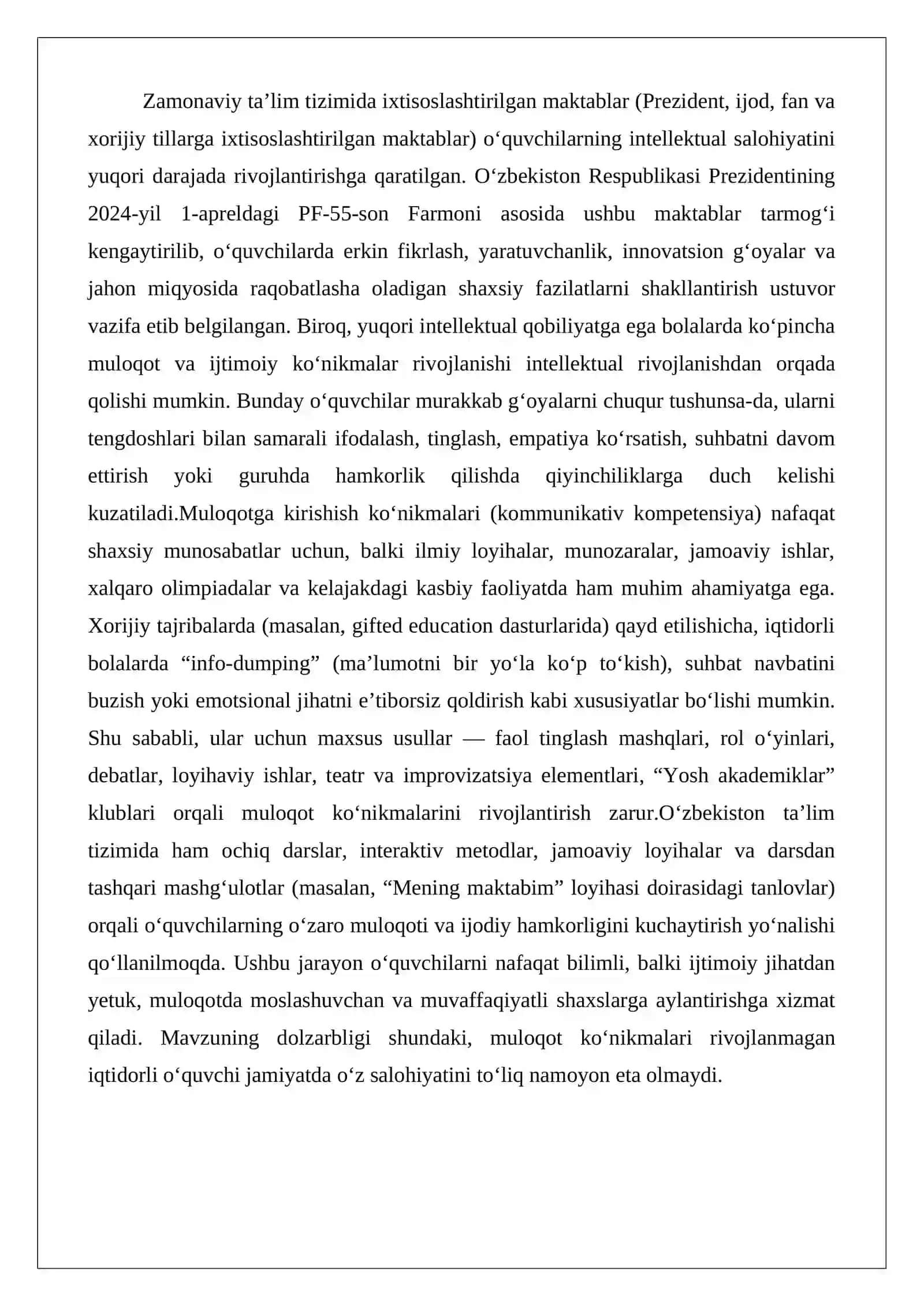 Ixtisoslashtirilgan maktab o‘quvchilarini muloqotga kirishish ko‘nikmalarini rivojlantirish yo‘llari 2