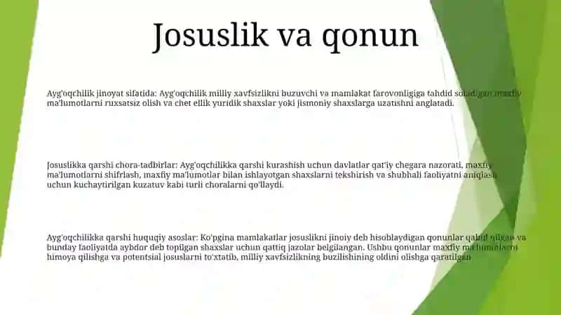 Ayg'oqchilik Davlatga Hiyonat Qilish Josuslik Tadbirlar 2