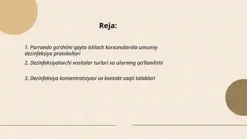 Parranda goʻshtini qayta ishlash dezinfeksiyasi 2