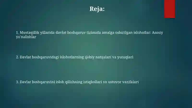 Mustaqillik yillarida davlat boshqaruv tizimida amalga oshirilgan islohotlar 2
