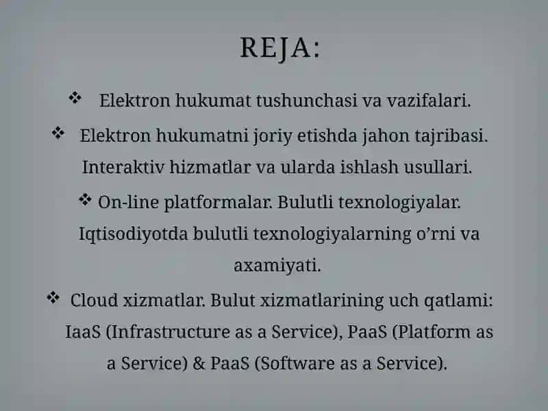 Elektron hukumat. Bulutli texnologiyalar 2