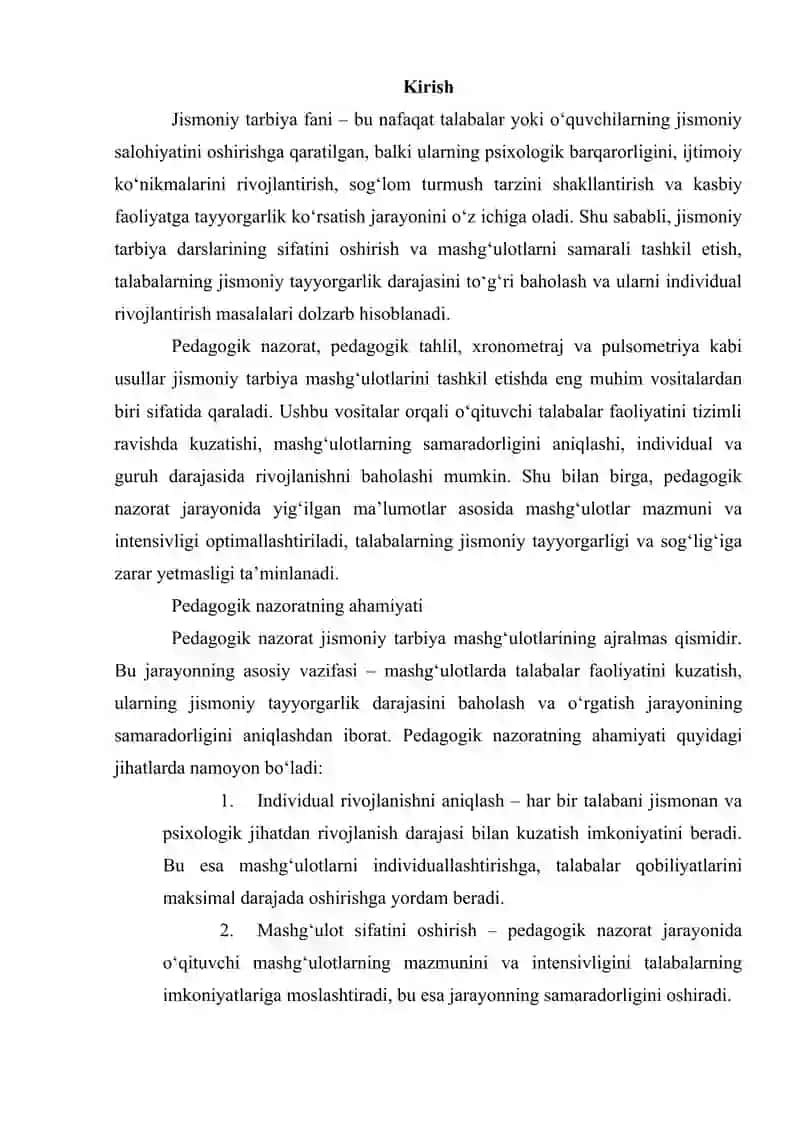 Jismoniy Tarbiya Darslarida Pedagogik Nazorat Pedagogik Tahlil, Xronometraj, Pulsometriya O'tkazish Uslubiyoti 2