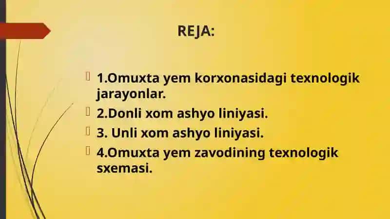 Omuxta yem korxonasida texnologik jarayonlarning sxemasini tuzish. 2