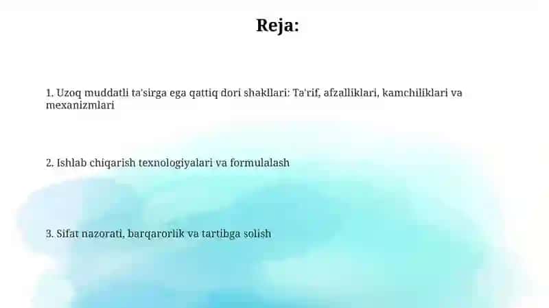 Uzoq muddatli ta'sirga ega qattiq dori shakllari 2
