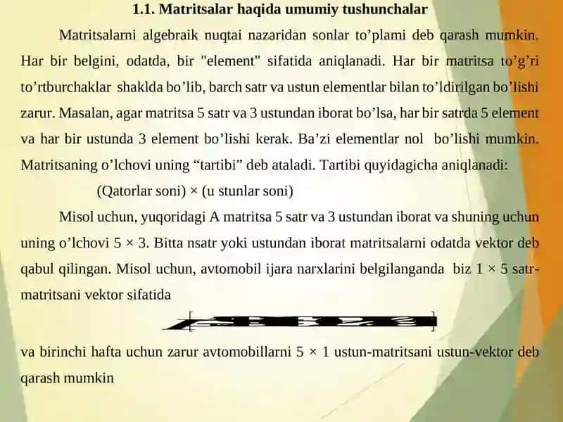 MATRITSALAR VA ULAR USTIDA AMALLAR 2