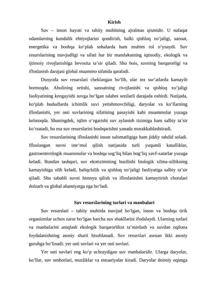 Suv resurslari va ularning ifloslanishi 2