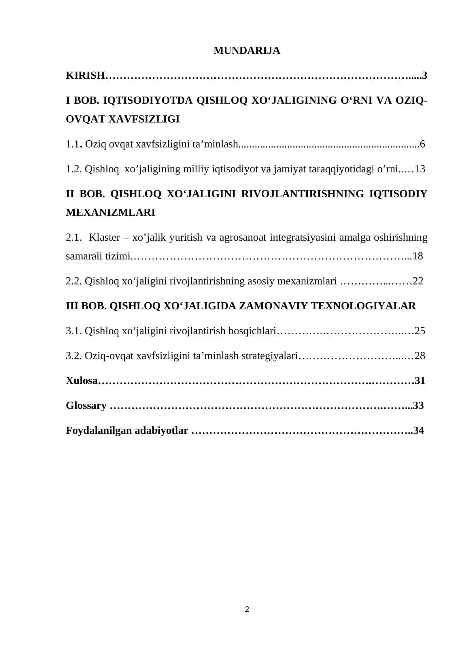 IQTISODIYOTDA QISHLOQ XO‘JALIGINING O‘RNI VA OZIQ-OVQAT XAVFSIZLIGI 2